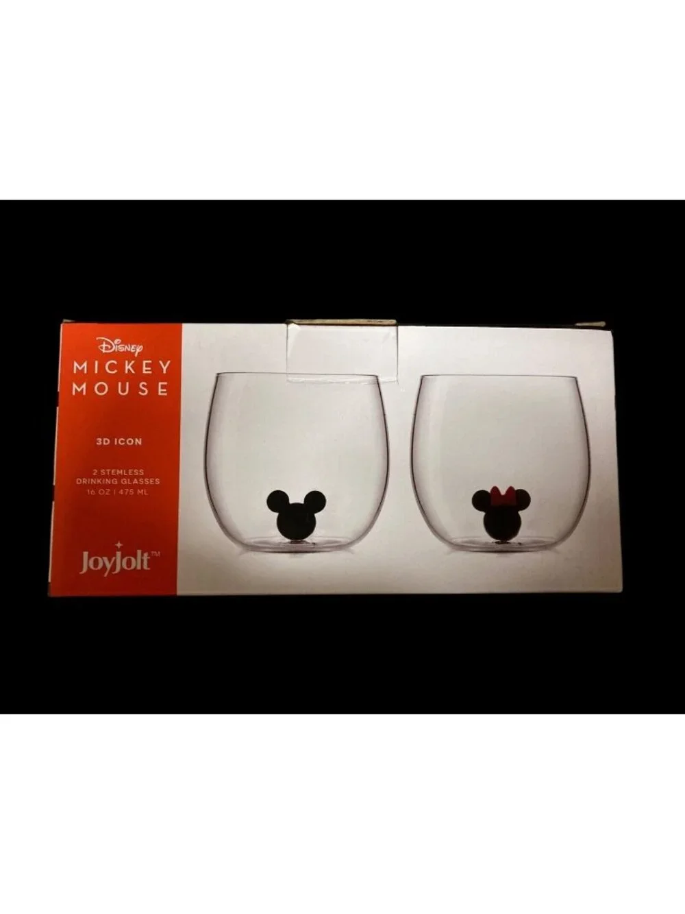 Disney Mickey & Minnie Icon Stemless Wine Glass Set – JoyJolt – Brand New in Box